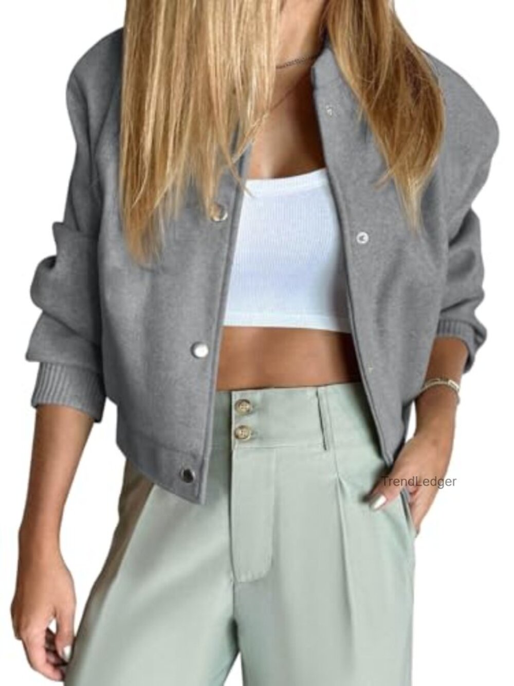 Wool Blend Cropped Bomber Jacket Button Down Pea Coat Winter Casual Outerwear